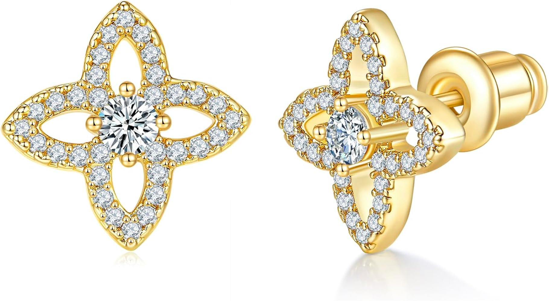 MINDDHA 14K Gold Plated Sud| 925 Sterling Silver Post| Clover Butterfly Heart Bow Stud Earrings f... | Amazon (US)