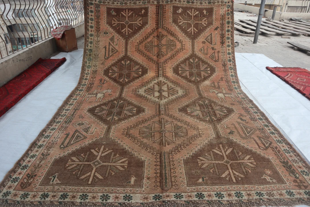 Antique Caucasian Rug, 6'7x9'2 Ft Natural Dye Handmade Afghan Vintage Area Rug, Pictorial Horse R... | Etsy (CAD)