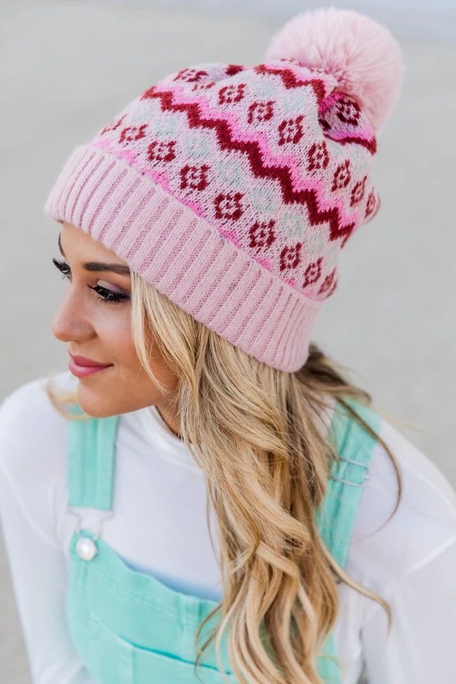 Looking For Cozy Pink And Mint Printed Beanie | Pink Lily