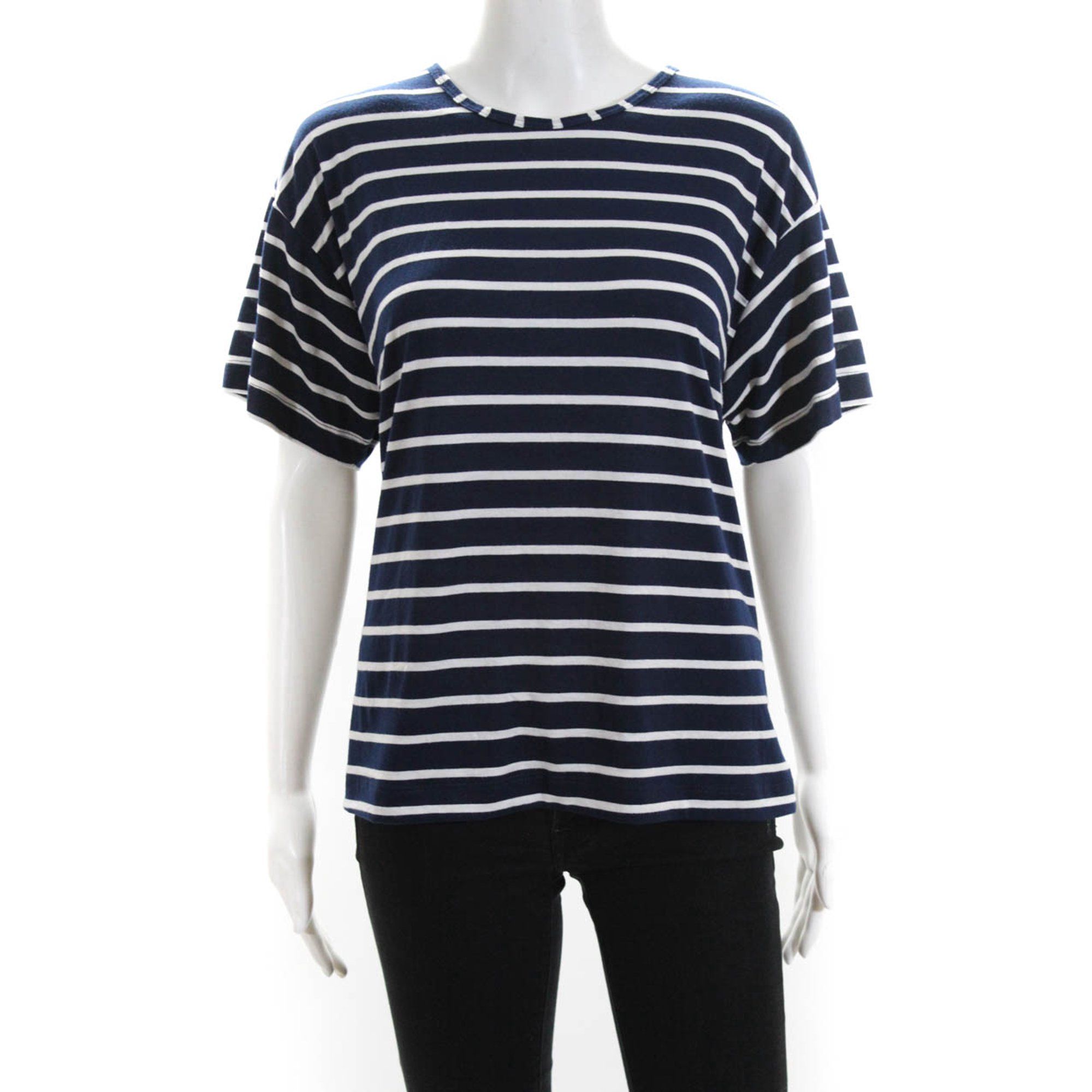 John Eshaya Womens Short Sleeve Striped Boxy Tee Navy White Size Medium/Large | Walmart (US)