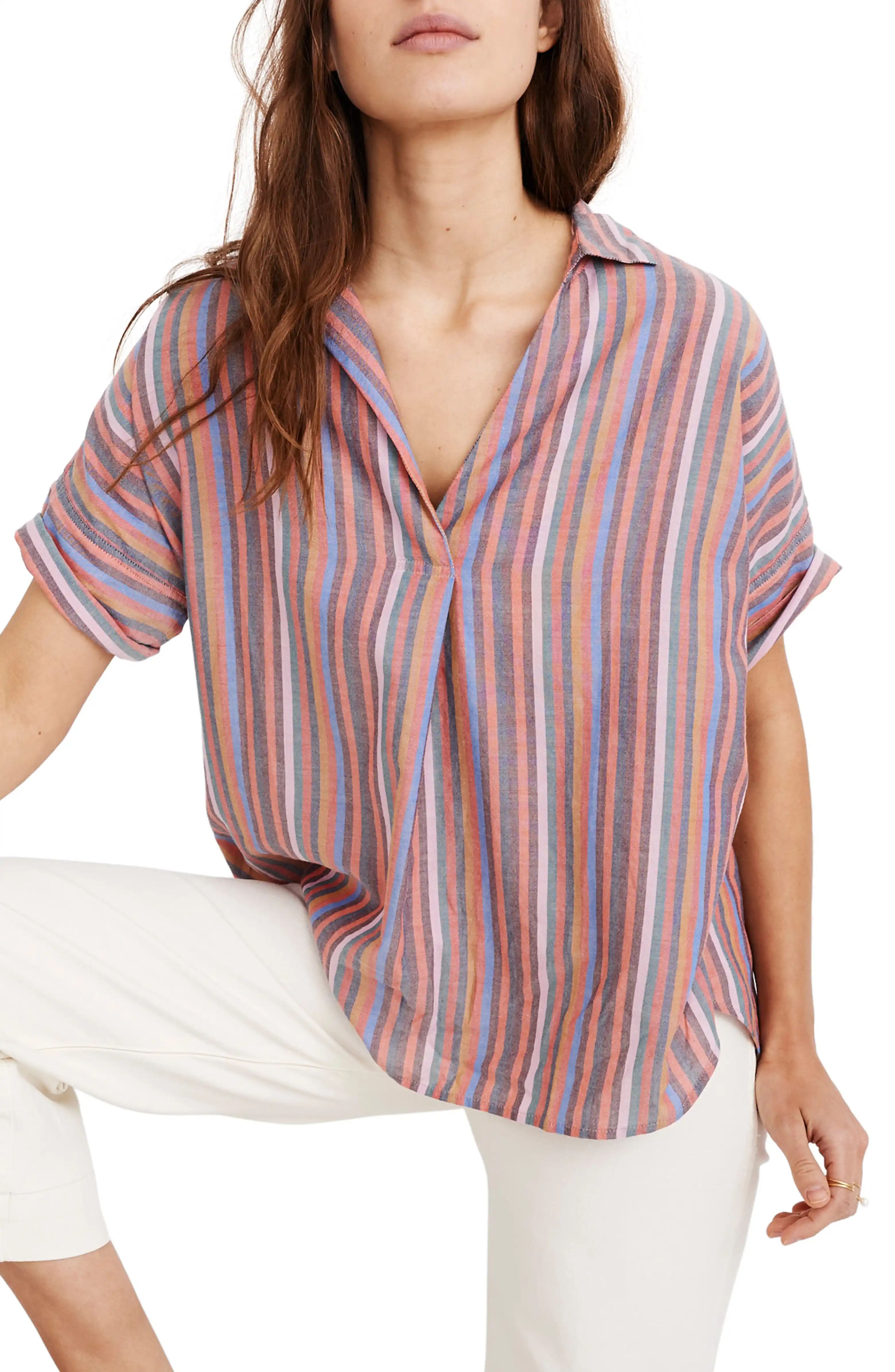 Courier Rainbow Stripe Button Back Shirt | Nordstrom