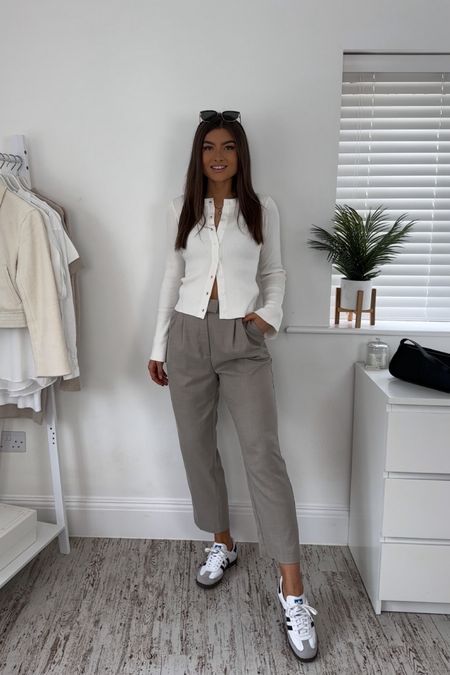 A business casual outfit idea 🧋👟🌿 I wear a size S in the top (stretchy) & size 10 in the trousers (true to size) Adidas Samba trainers are true to size x 

#LTKeurope #LTKworkwear #LTKstyletip