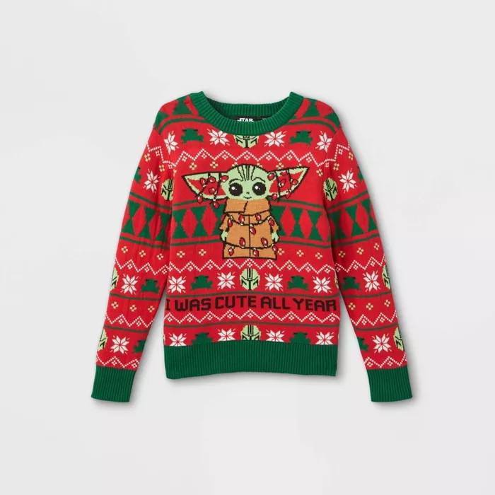 Toddler Boys' Star Wars Baby Yoda Ugly Christmas Sweater - Red | Target