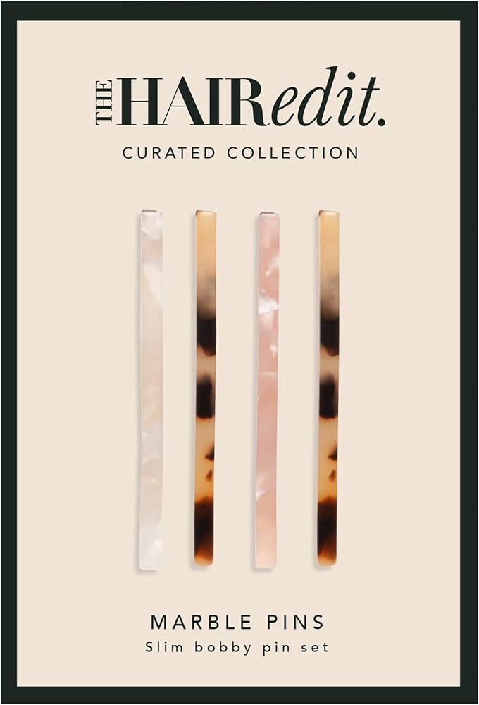 The Hair Edit Marble Bobby Pins - Slim Multicolor Tortoise Acetate Fashion Hair Clips, 4 pack | Amazon (US)