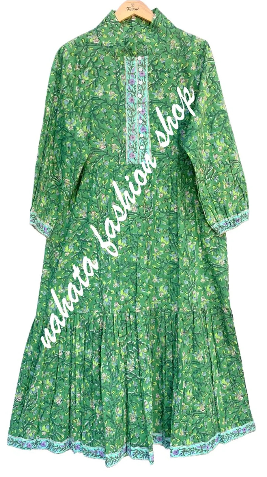 green women's maxi dress with floral and leaf detailing- collar neck with long sleeves women's ma... | Etsy (US)