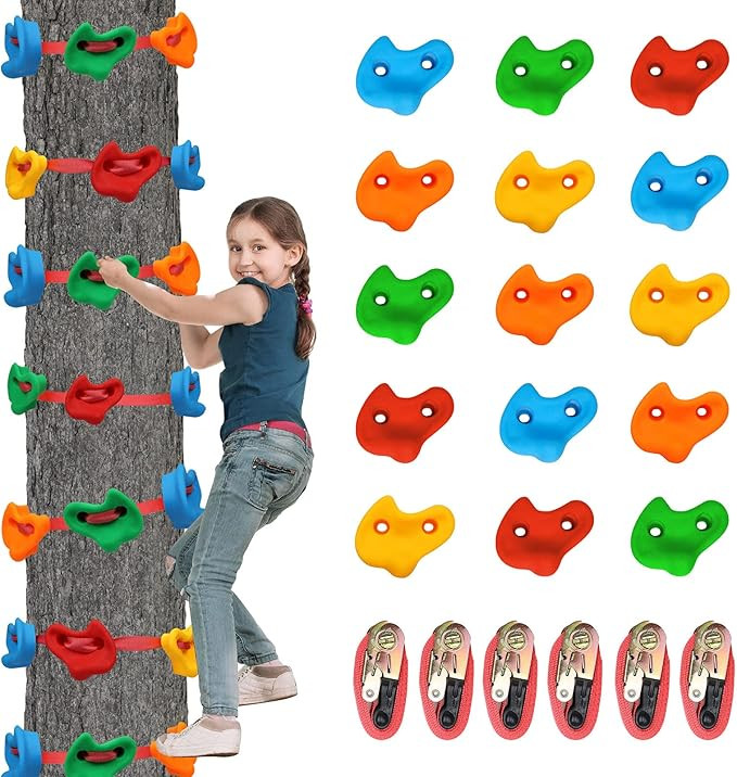 Trsmima Ninja Tree Climbing Holds: 15 Rock Climbing Holds for Kids with 6 Ratchet Straps - Climbi... | Amazon (US)