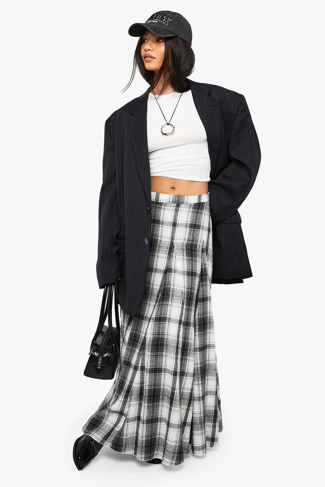 Check Print Godet Maxi Skirt | Boohoo.com (UK & IE)