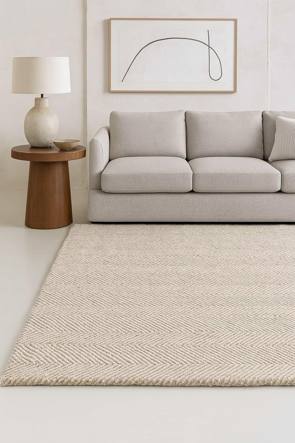 Modern Herringbone Chevron Collection Handcrafted Wool Area Rug - Durable, Zigzag Pattern, for High Traffic, Contemporary Design for Living Room, Bedroom, Dining Room Decor (Sand Beige, 5' x 8') | Amazon (US)