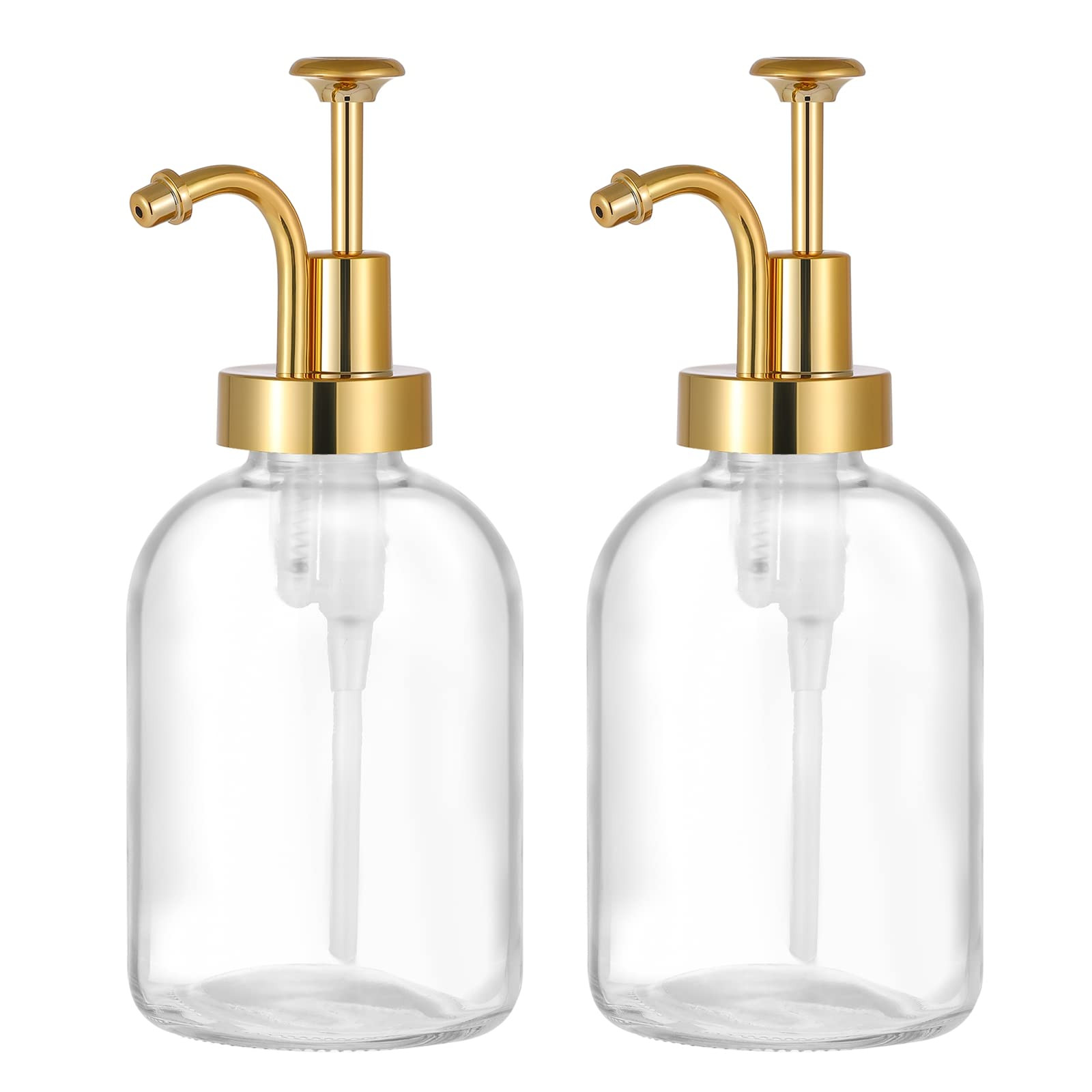 2 Pack Thick Clear Glass Jar Soap Dispenser with Gold Pump, 17oz Clear Boston Round Bottles Dispe... | Amazon (US)
