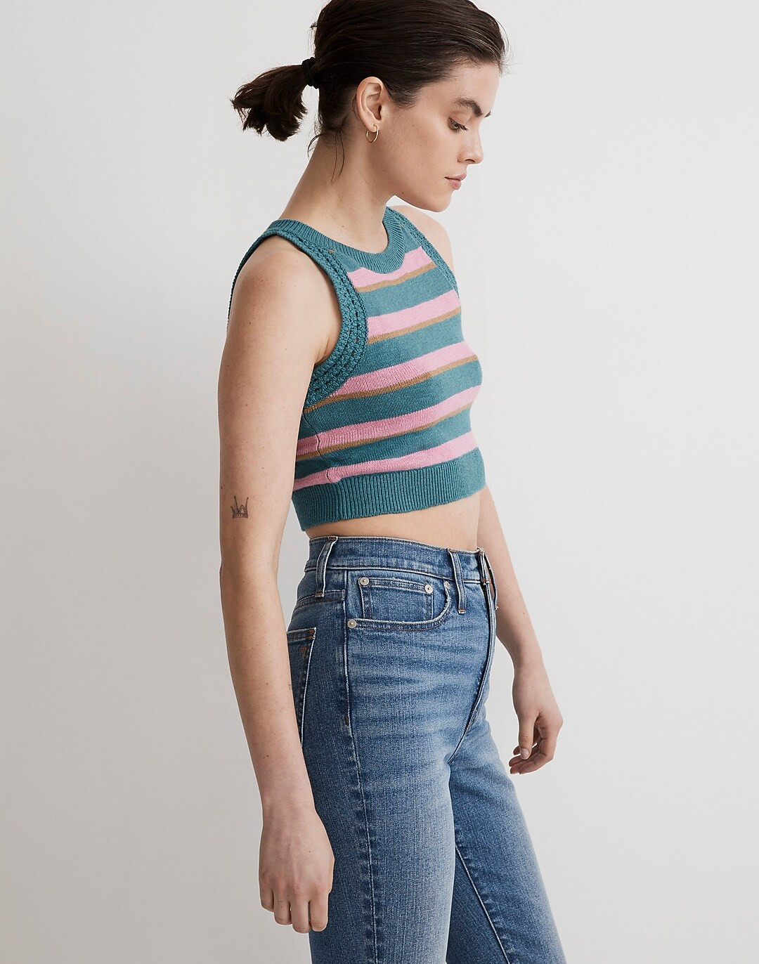 Crochet-Trim Crop Sweater Tank in Stripe | Madewell