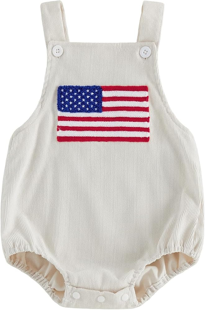 Baby Boy Girl 4th of July Outfit Sleeveless Corduroy Overalls American Flag Romper Bodysuit Infan... | Amazon (US)