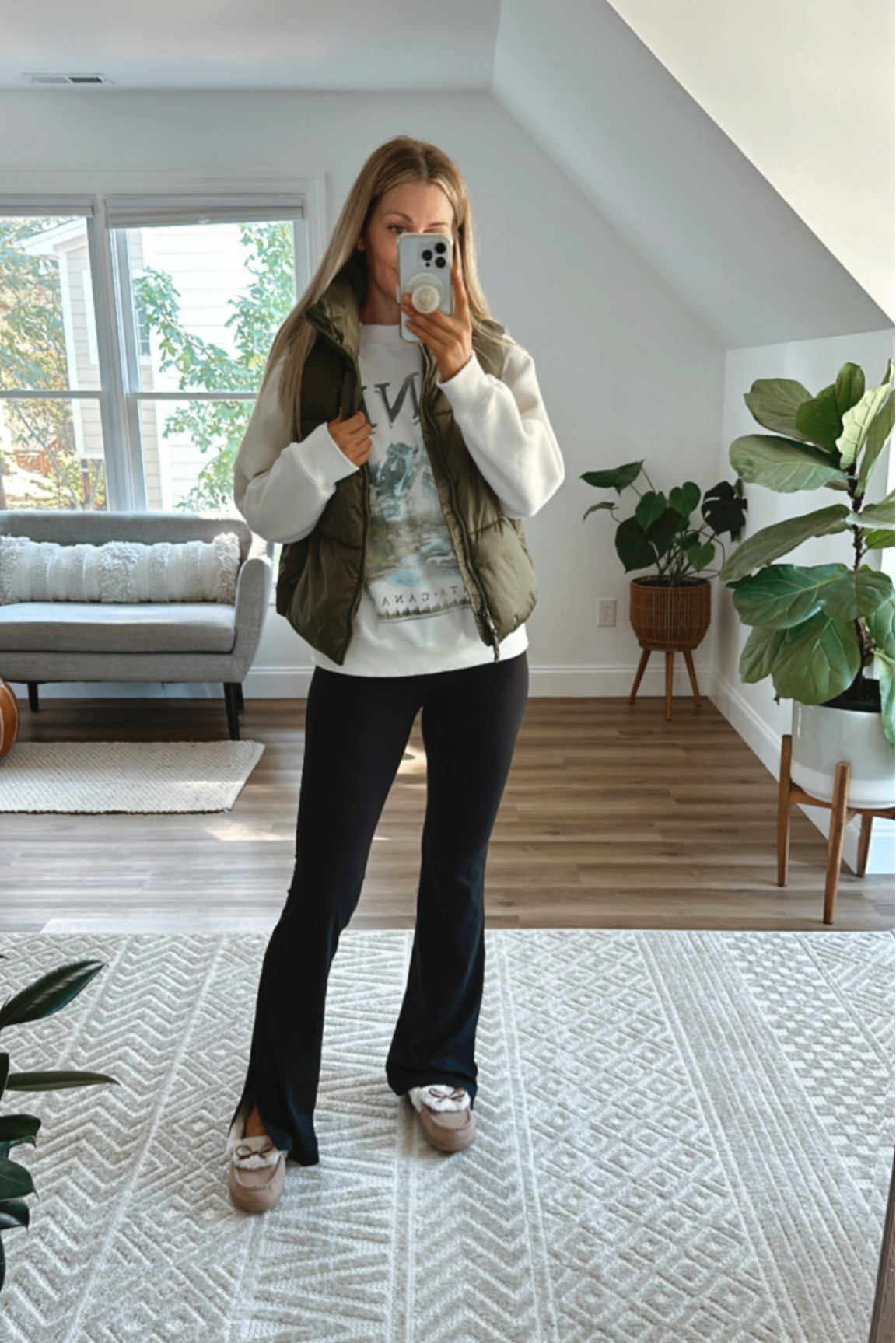 Fall ootd - I LOVE this crewneck but sadly the Banff graphic is no longer available however it comes in a few new destination graphics. My puffer vest is from old navy!! Seriously so warm and cozy (comes in many colors too. And mini flares are from lululemon 

#LTKHoliday #LTKGiftGuide #LTKSeasonal