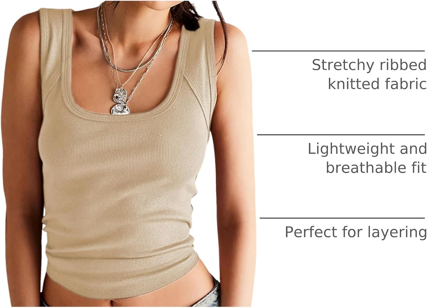 Springrain Women's Sleeveless Scoop Neck Ribbed Tank Tops Lightweight Fitted Cami Tee Shirts | Amazon (US)