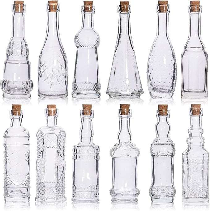 eleganttime Potion Bottles with Cork,12 Pack Small Clear Vintage Decorative Bottles,Mini Vase Gla... | Amazon (US)