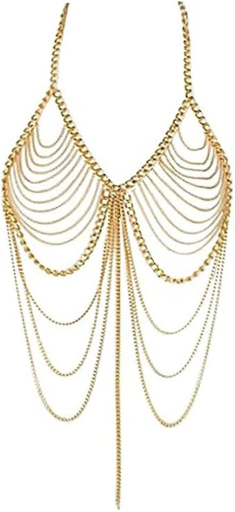 Sexy tassel body chain bra chain gold body jewelry bikini chain beach shoulder chain accessories ... | Amazon (US)