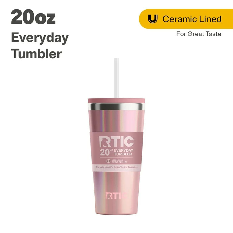 RTIC 20 oz Ceramic Lined Everyday Tumbler, Spill-Resistant Straw Lid, Dusty Rose Glitter - Walmar... | Walmart (US)