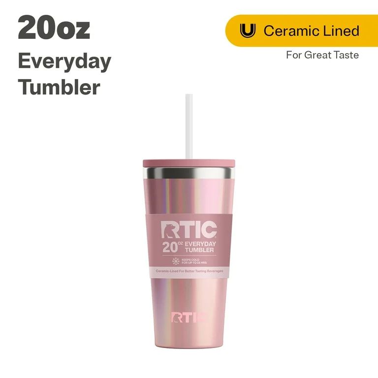 RTIC 20 oz Ceramic Lined Everyday Tumbler, Spill-Resistant Straw Lid, Dusty Rose Glitter | Walmart (US)