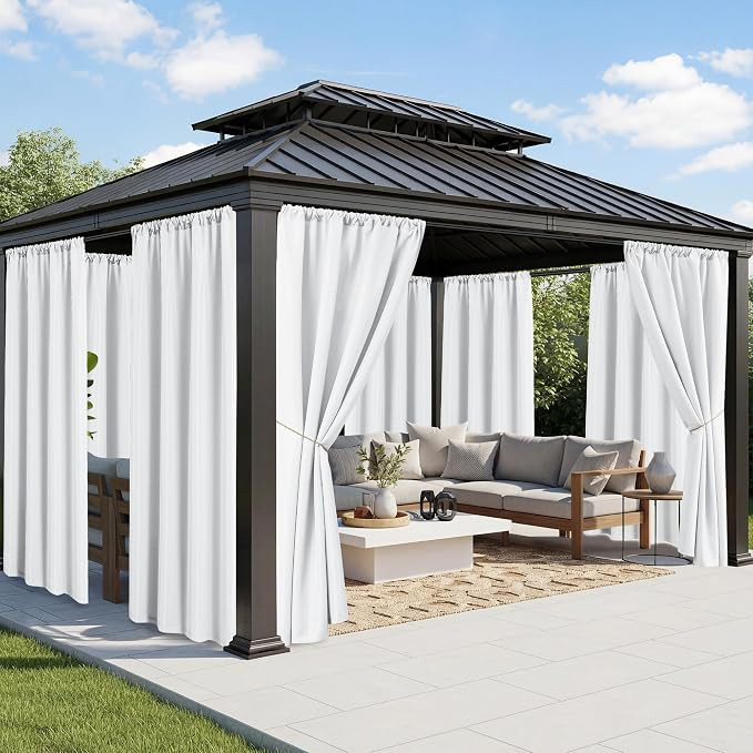 White Outdoor Curtains for Patio Waterproof - 8 Panels Weatherproof Privacy Outside Curtains with... | Amazon (US)
