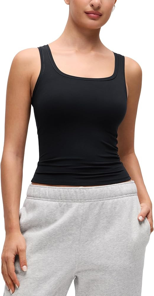 CRZ YOGA Softembrace Scoop Neck Tank Tops for Women - Casual Going Out Soft Double Lined Crop Bas... | Amazon (US)