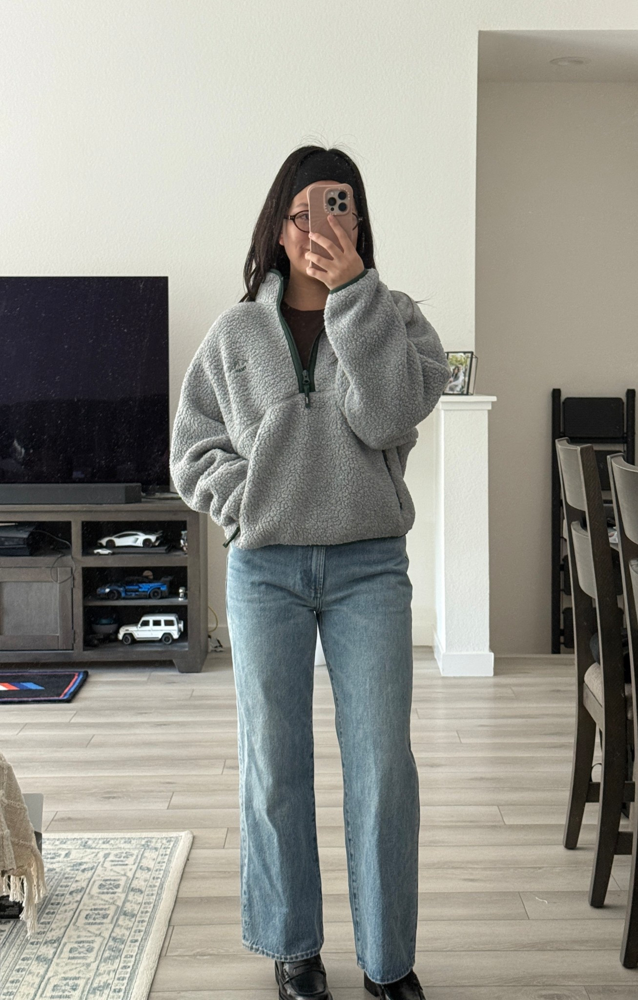 Size S in half zip fleece
Size 25 short in jeans 
Loafers run TTS 


#LTKSeasonal #LTKStyleTip #LTKPetite