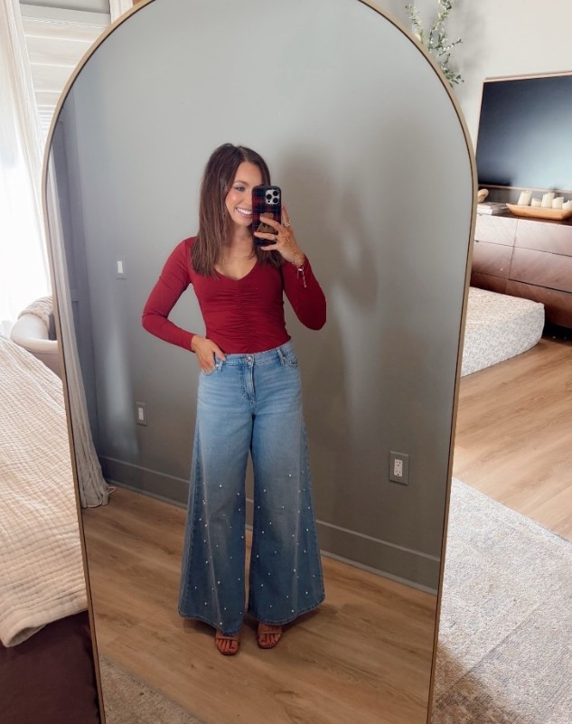 Walmart outfit! I LOVE this bodysuit + pearl jeans combo! Wearing an XS in the bodysuit and size 0 jeans 

#LTKHoliday #LTKootd #LTKFindsUnder50