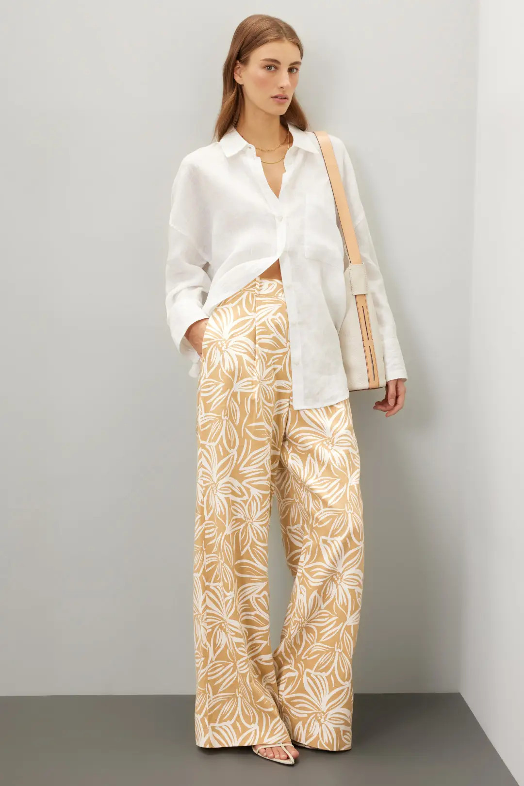 Printed Linen Classic Trousers | Rent the Runway