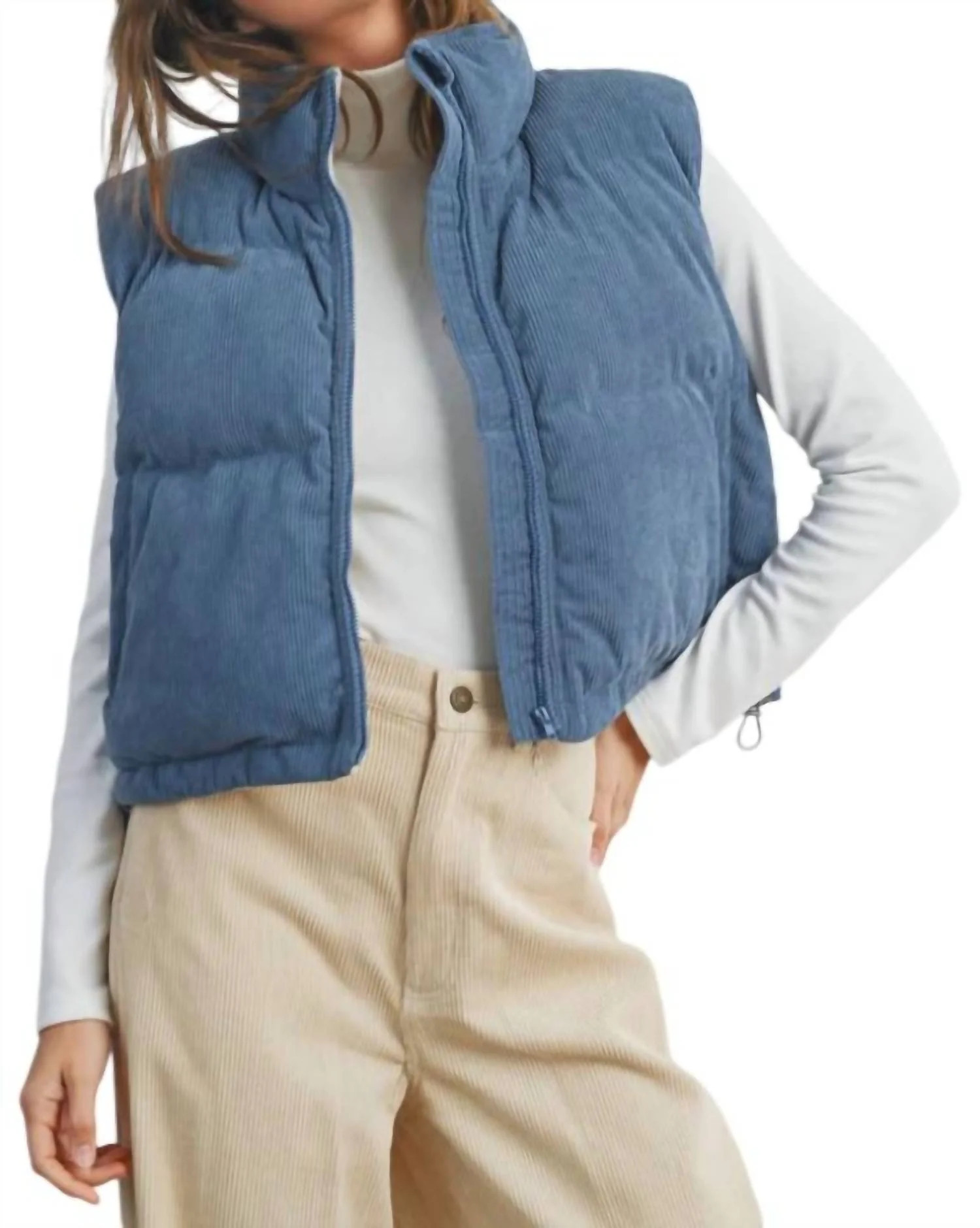 Adoreme Corduroy Puffer Vest In Denim | Shop Simon