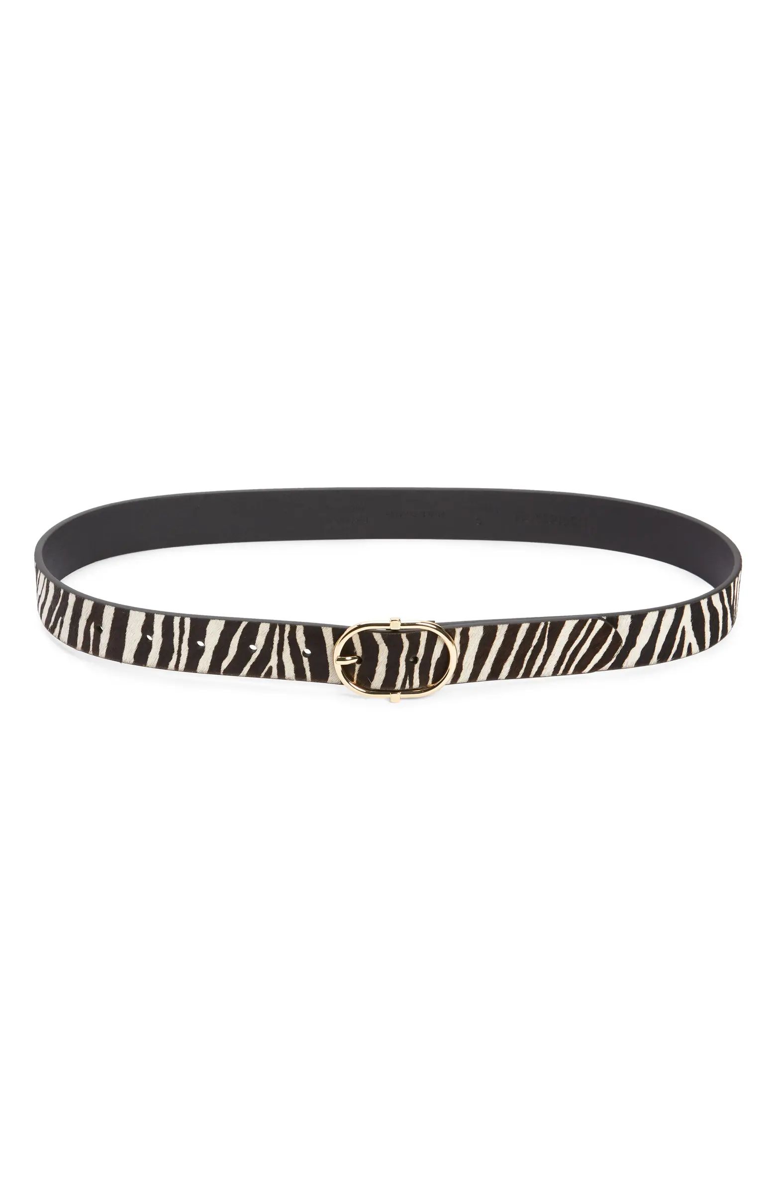Hallie Zebra Stripe Genuine Calf Hair & Leather Belt | Nordstrom