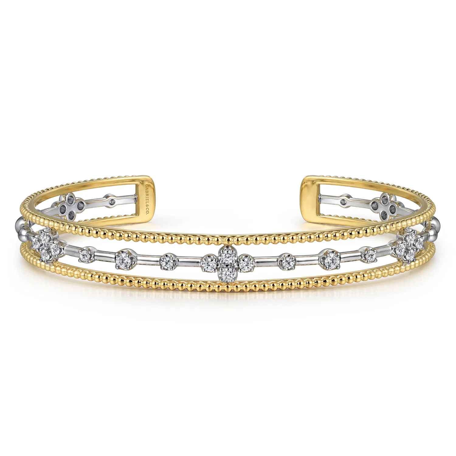14K White and Yellow Gold Diamond Bujukan Cuff Bangle | Gabriel & Co. Fine Jewelry And Bridal
