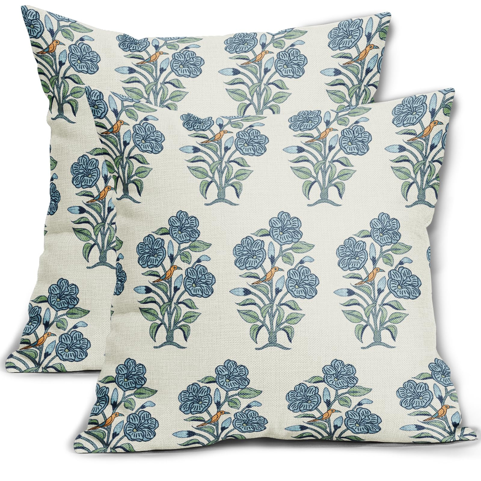 Sweetshow Blue Floral Throw Pillow Covers 20x20 Light Blue Green Chinoiserie Flowers Leaves Birds... | Amazon (US)