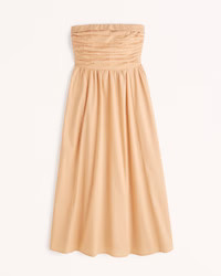 Poplin Strapless Midi Dress | Abercrombie & Fitch (US)