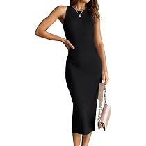 HAEOF Women's Summer Bodycon Midi Sweater Dress 2026 Spring Casual Sleeveless Ribbed Knit Vacatio... | Amazon (US)