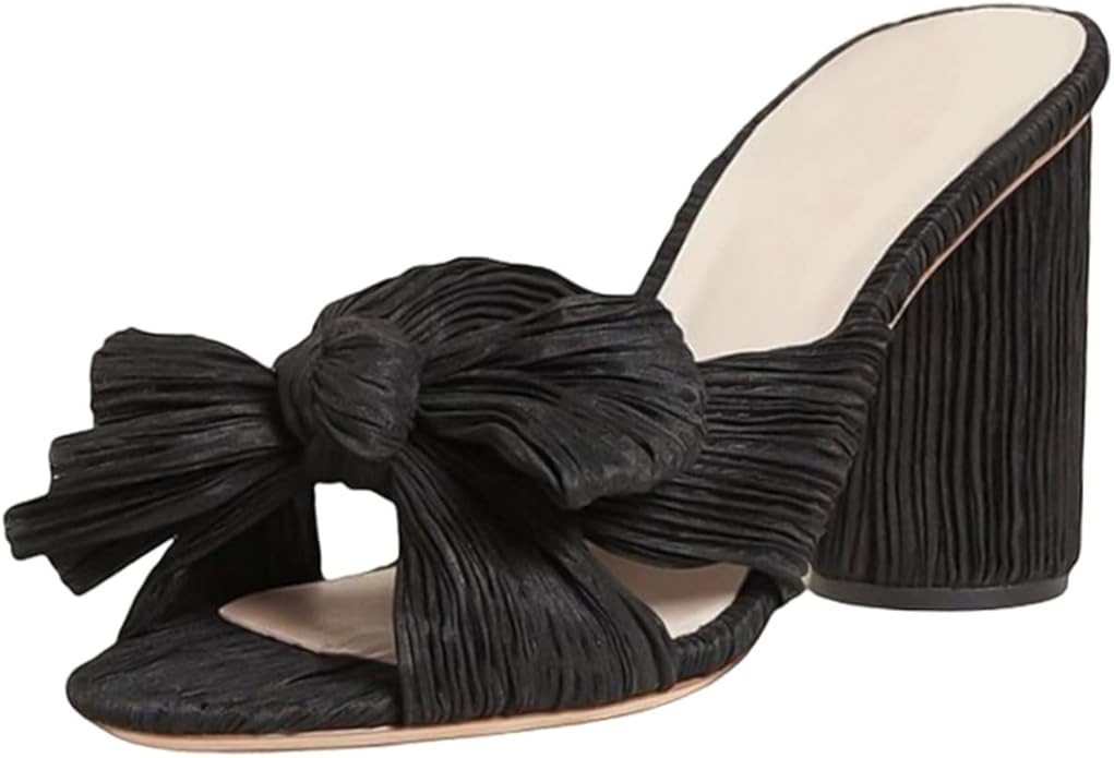 MICIFA Women's Bow Heeled Sandals Slip On Open Toe Block Chunky Heel Sandals Bride Wedding Dress ... | Amazon (US)