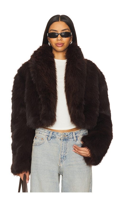 AFRM Stephanie Barrel Crop Faux Fur Jacket in Brown. - size S | Revolve Clothing (Global)