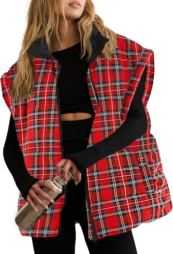 Tankaneo Womens Floral Oversized Puffer Vest Cap Sleeve Winter Warm Puffy Quilted Jackets Coat | Amazon (US)