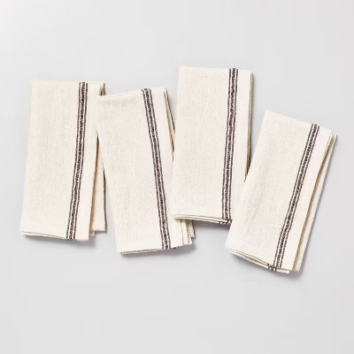4pk Thin Engineered Stripe Cloth Napkin Set Brown/Natural - Hearth & Hand™ with Magnolia | Target