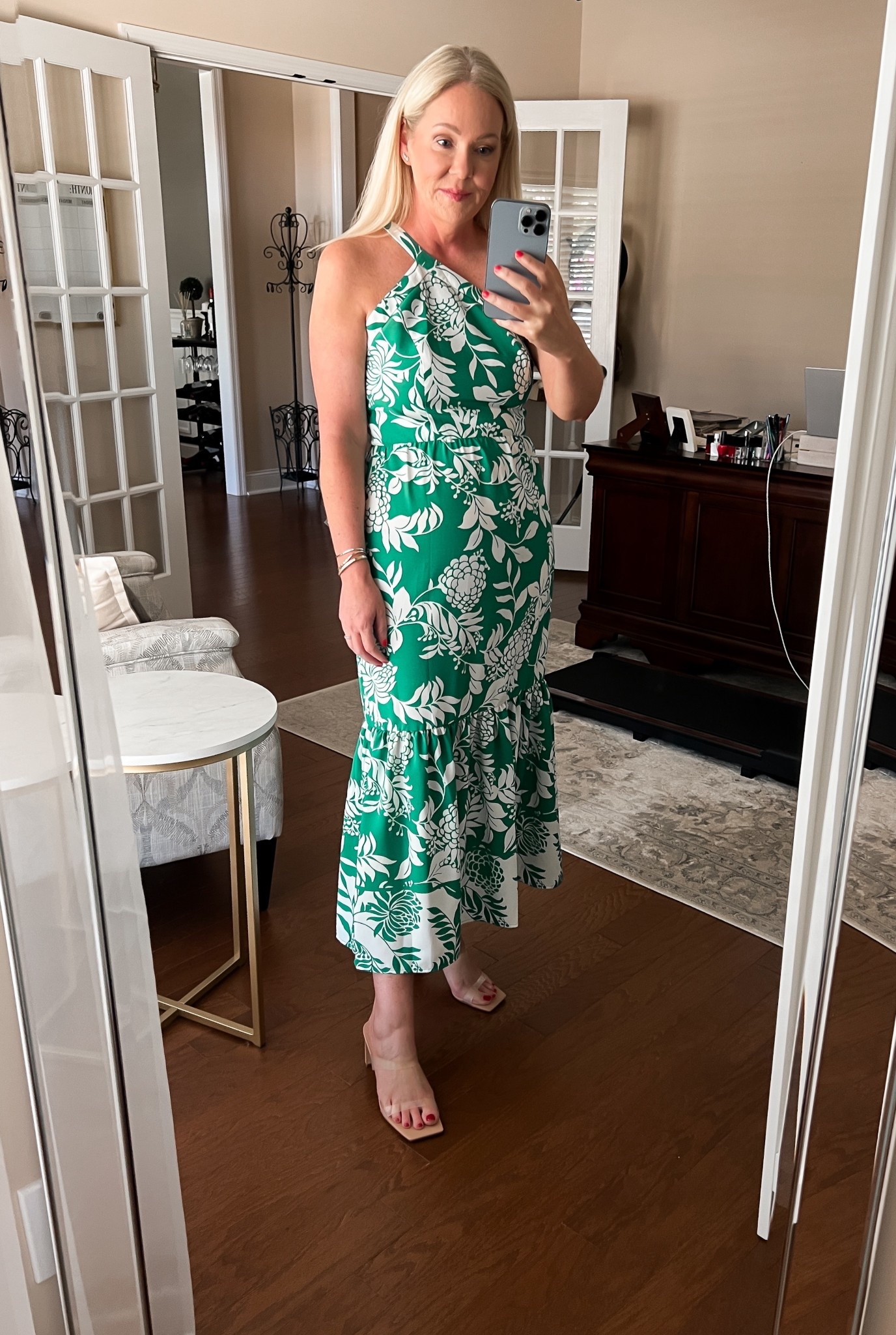 Pretty green and white print dress. Special occasion dress. Wedding guest dress. 
Size 6

#LTKSaleAlert #LTKWedding #LTKOver40