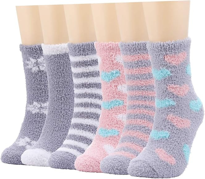 Plush Slipper Socks Women - Colorful Warm Fuzzy Crew Socks Cozy Soft 3 to 6 Pairs for Winter Indo... | Amazon (US)