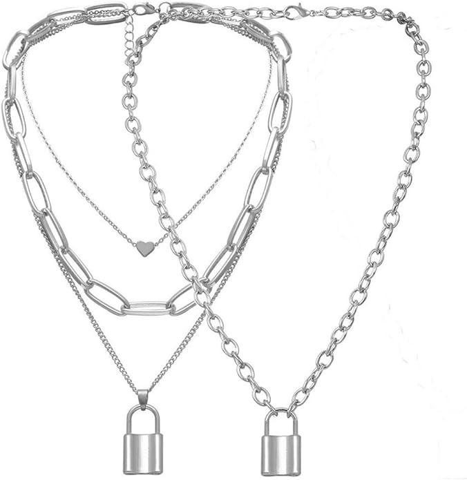 Tanyoyo Lock Key Pendant Necklace Statement Long Chain Punk Multilayer Choker Necklace for Women ... | Amazon (US)