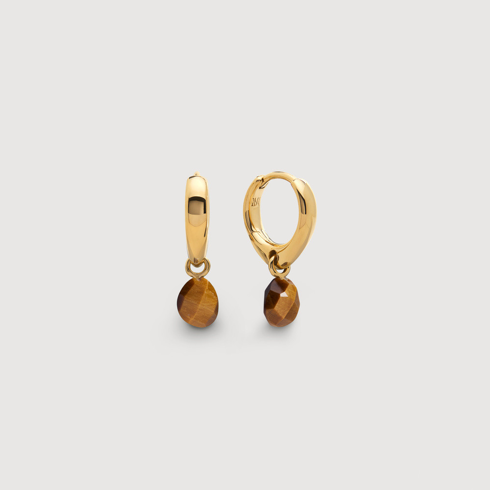 Gold Nura Gemstone Huggie Earrings Tigers Eye | Monica Vinader (US)