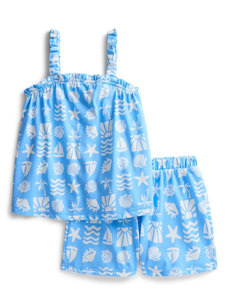 Wonder Nation Toddler Girls Ribbed Tank Top and Shorts 2-Piece Set, Sizes 12M–5T | Walmart (US)