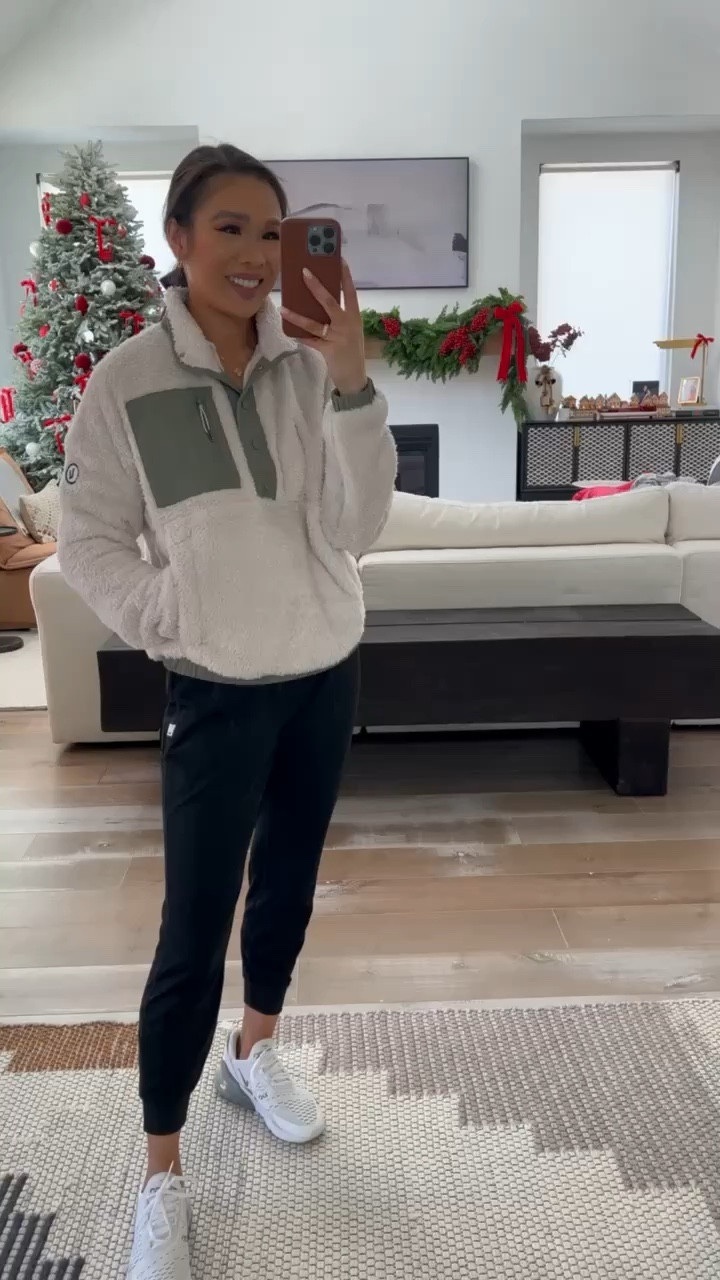 Absolutely love this outfit for loungewear, casual fall and winter outfit and more! The Sherpa pullover is so soft and comfy. Has a relaxed fit, pockets and room for layering. I’m wearing size XS and it fits TTS! Paired it with my new black joggers in a size XS that have a slim relaxed fit.

#LTKSeasonal #LTKstyletip