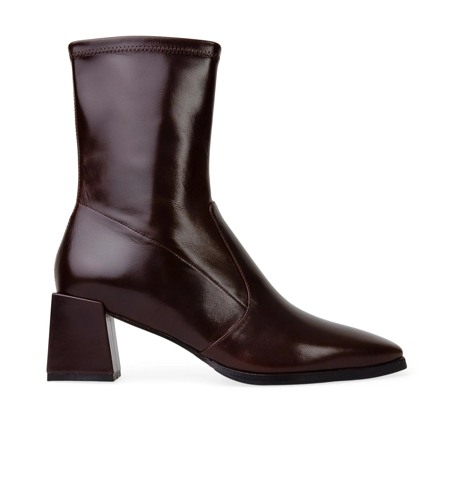 Dark Oak Boxed Leather Heeled Boots | Bared Footwear