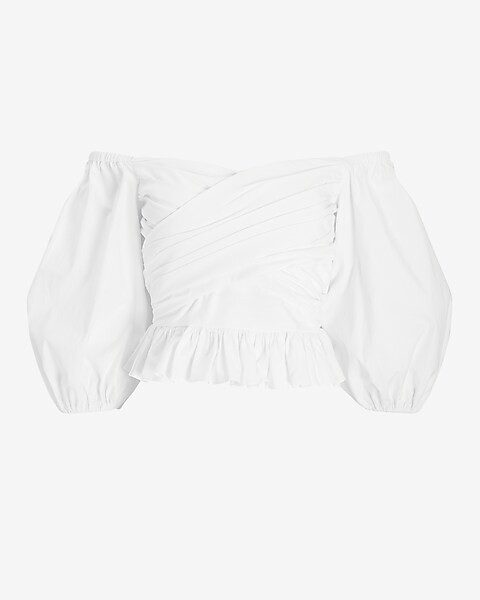 Off The Shoulder Puff Sleeve Wrap Front Top | Express