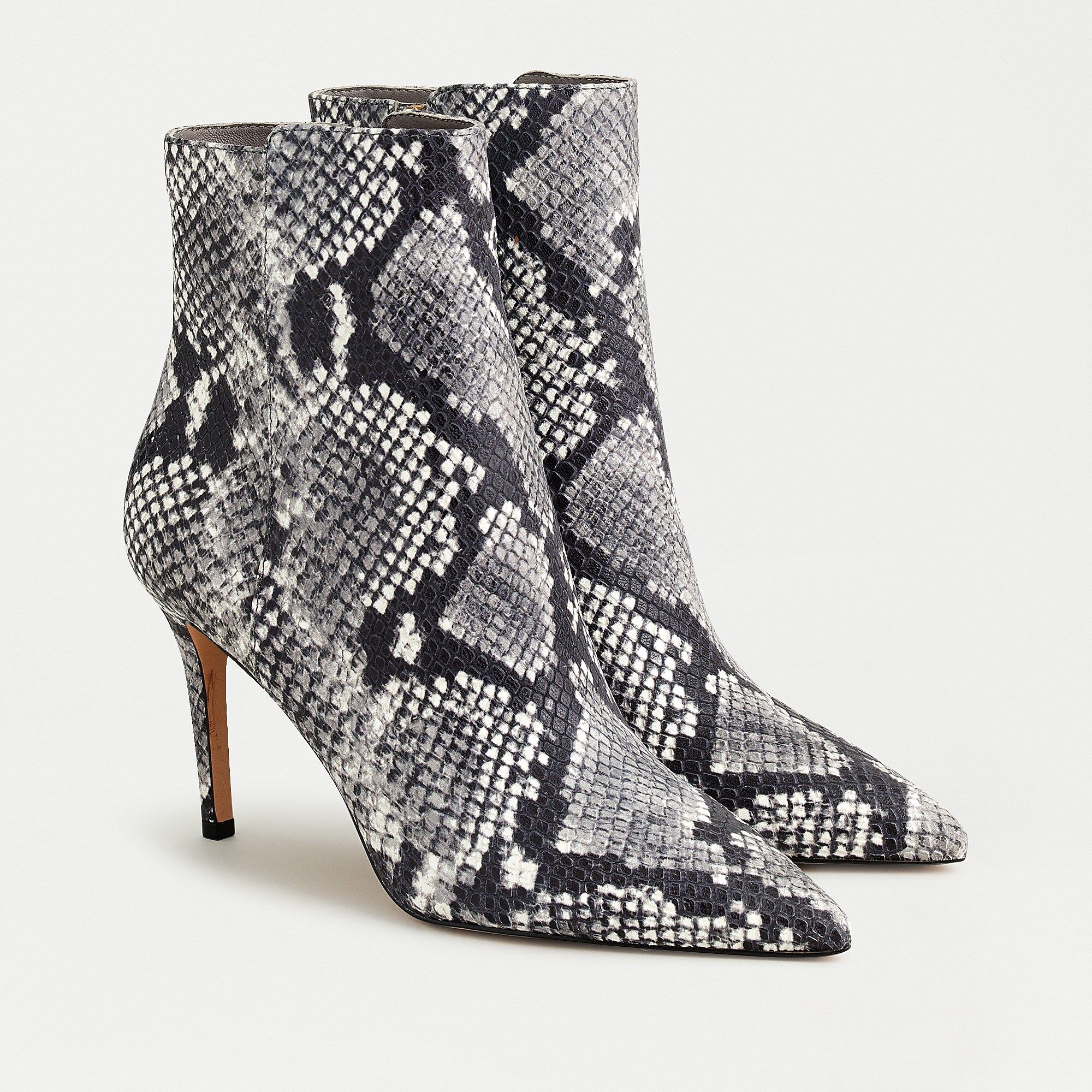 Pointed toe high-heel ankle boots in snake-embossed leather | J.Crew US