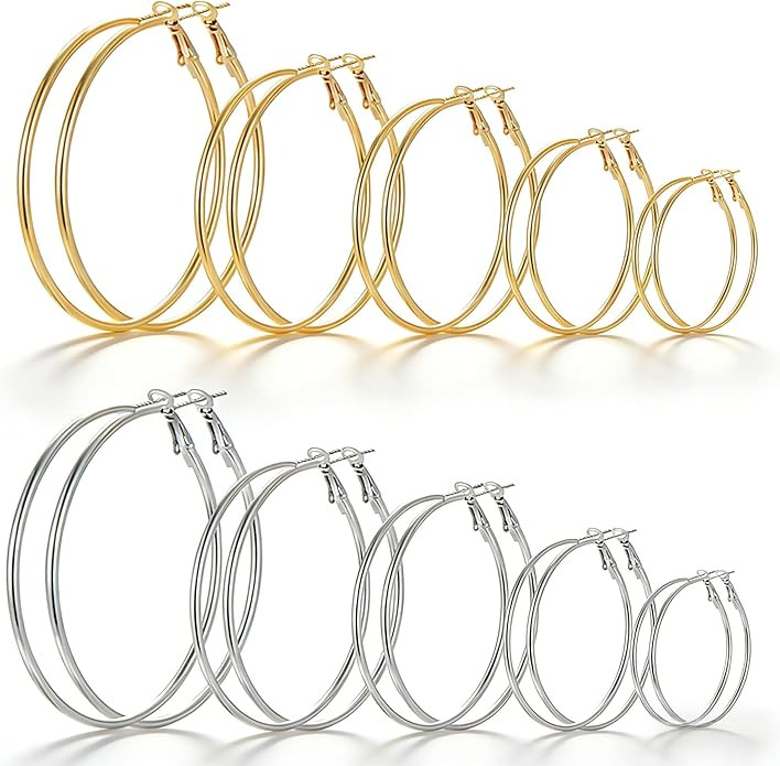9 Pairs Small Gold/Silver Hoop Huggie Earrings Set for Women, 14K Gold Plated Chunky Hoop Small E... | Amazon (US)
