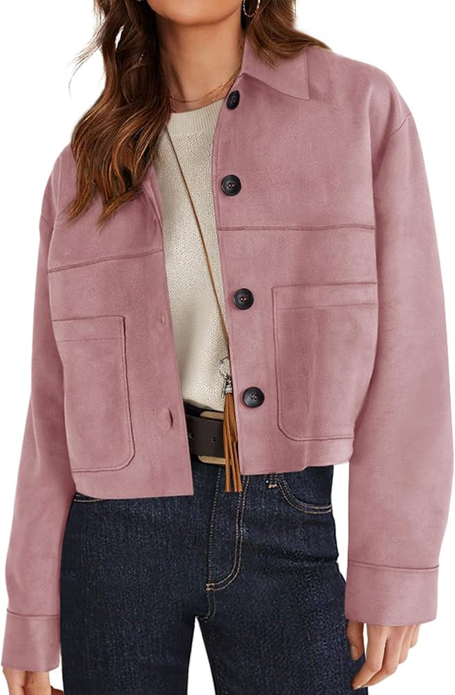 PRETTYGARDEN Women's Faux Suede Cropped Jacket Casual Lightweight Fall Fashion 2026 Winter Coats ... | Amazon (US)