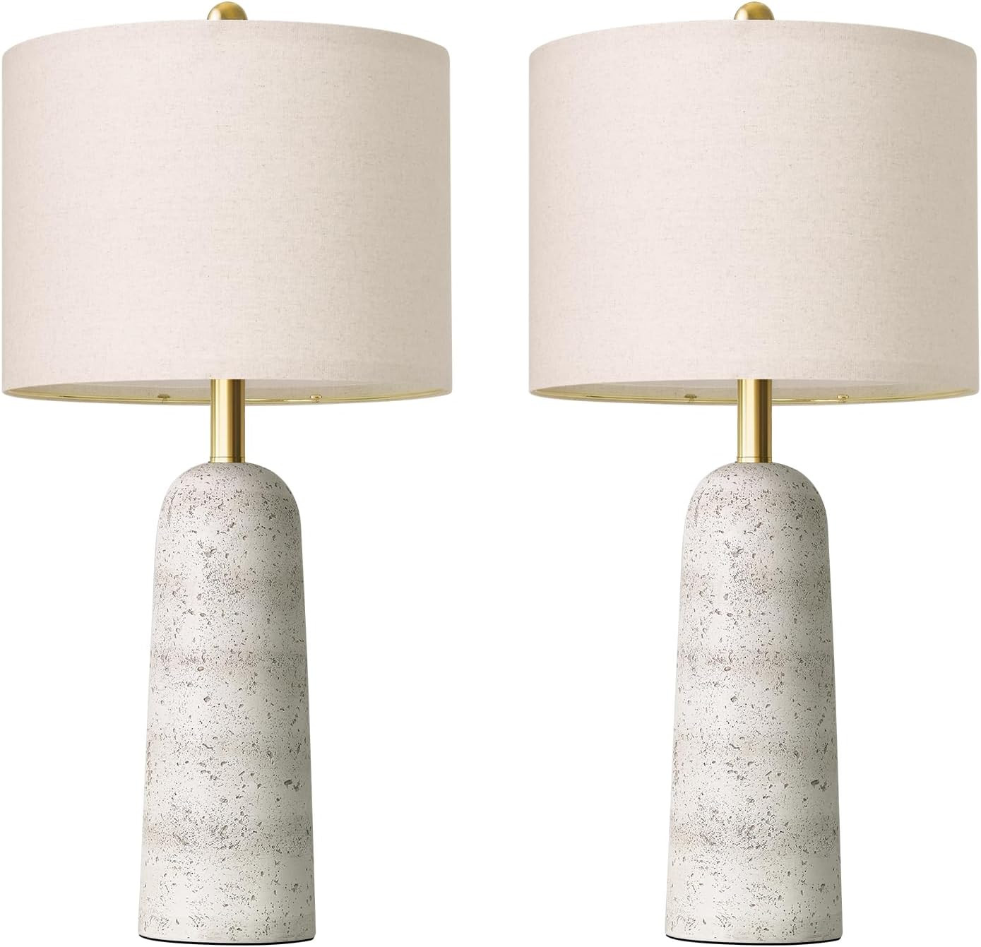 BOBOMOMO 27.25" Modern Table Lamp Set of 2, White Resin Table Lamps with Stone Look, Lamps for Living Room with Linen Shades, Bedside Lamps for Bedroom, Nightstand, Entryway | Amazon (US)