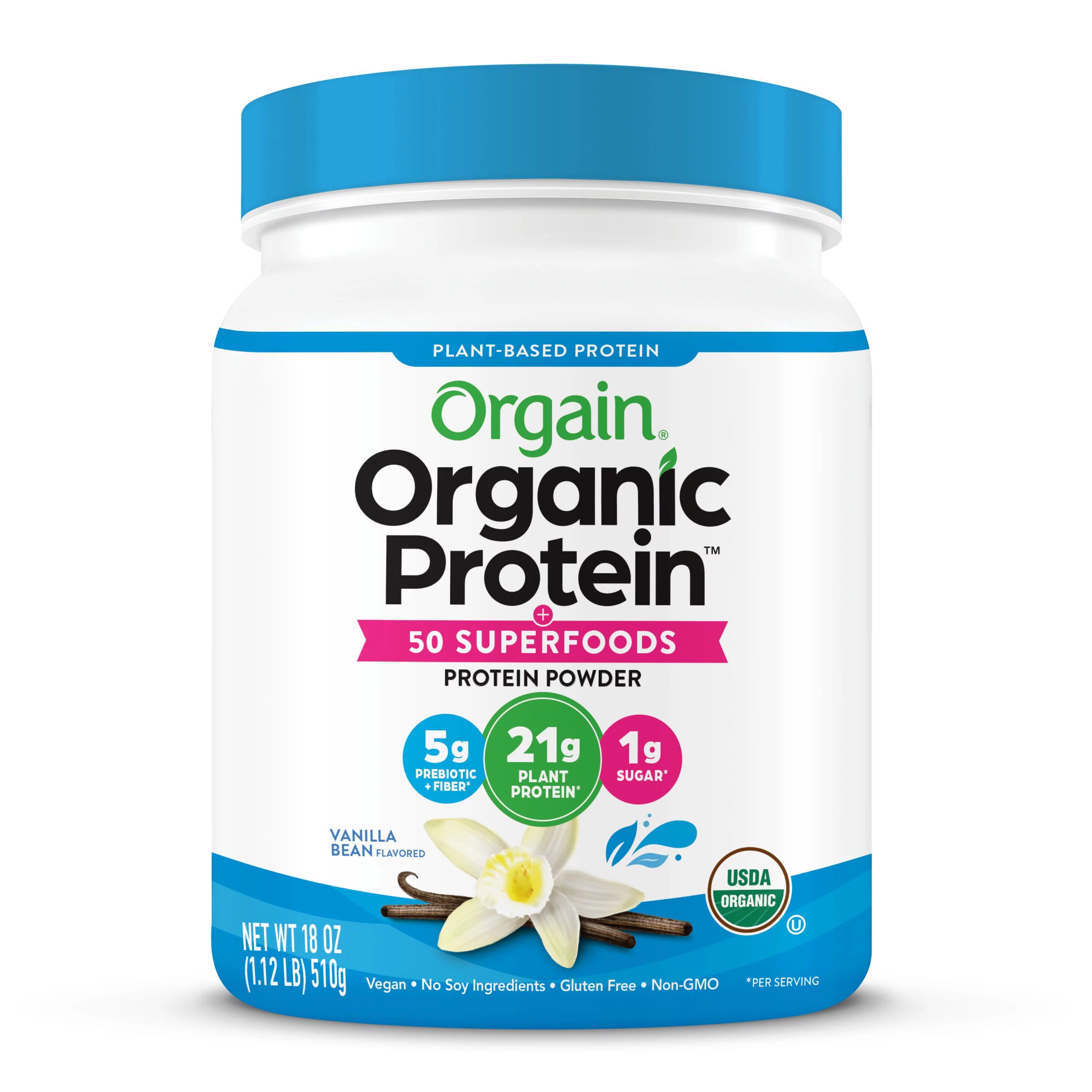 Orgain Organic Plant Based Protein + Superfoods Powder, Vanilla Bean, 21g Protein, 1.12 lb | Walmart (US)