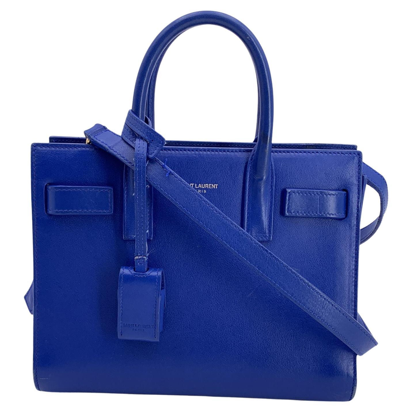 Saint Laurent Blue Leather Sac De Jour Nano Tote Bag with Strap | 1stDibs